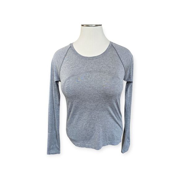 Lululemon Swiftly Tech Top Womens 12 Gray Striped Long Sleeve Shirt Movement - Picture 1 of 7
